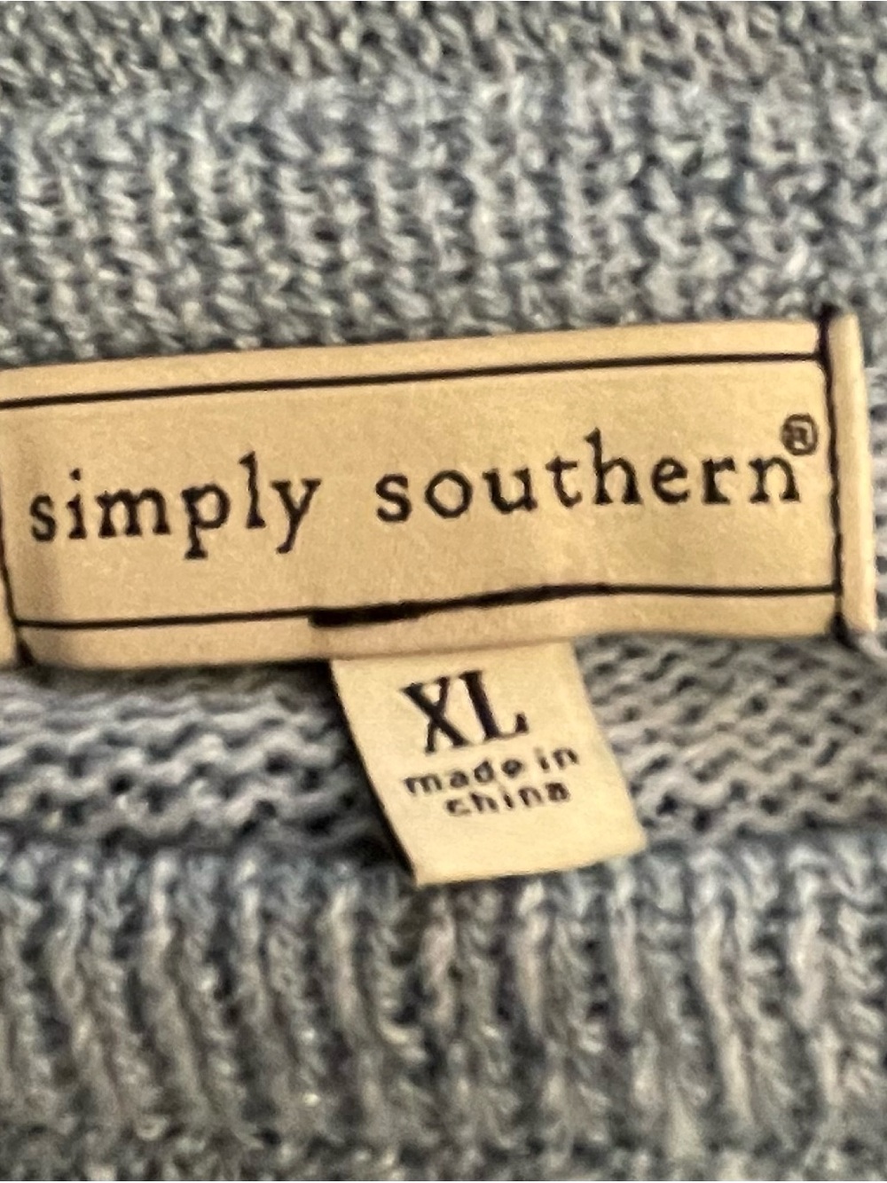 Simply Southern LAKE Blue Sweater Womens XL White Letter Patches Gold Sequins - Picture 3 of 7